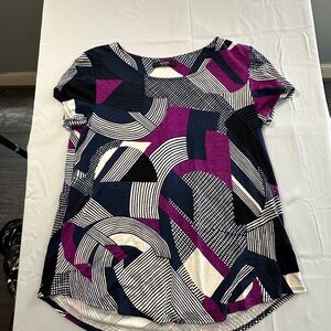 Alfani Purple and Black Abstract Short Sleeve Top